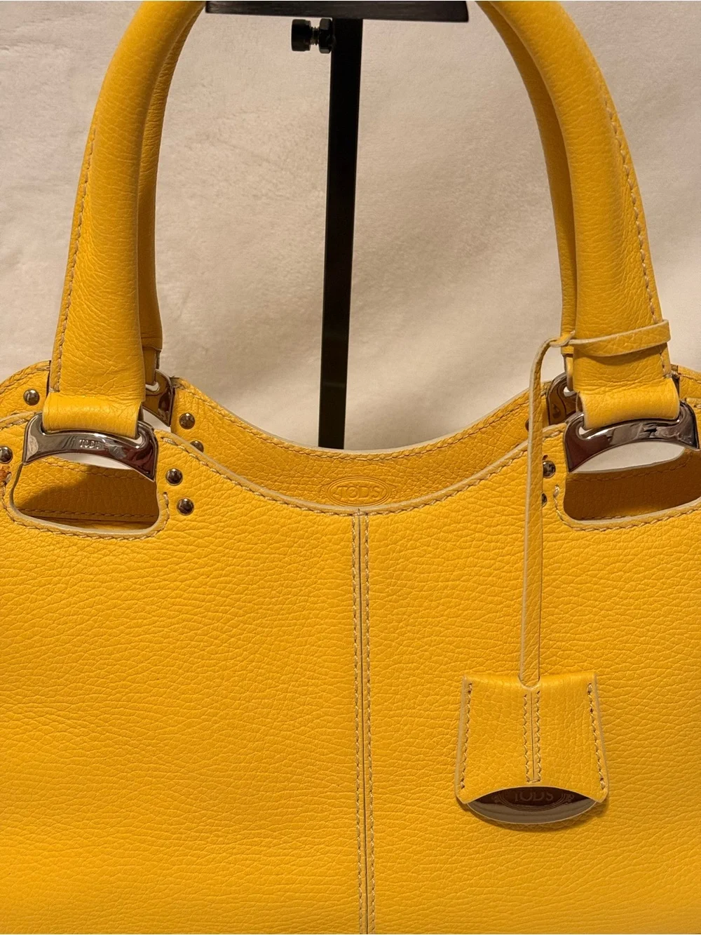 Tod's Miky Yellow Pebbled Leather Top Handle Shoulder Bag